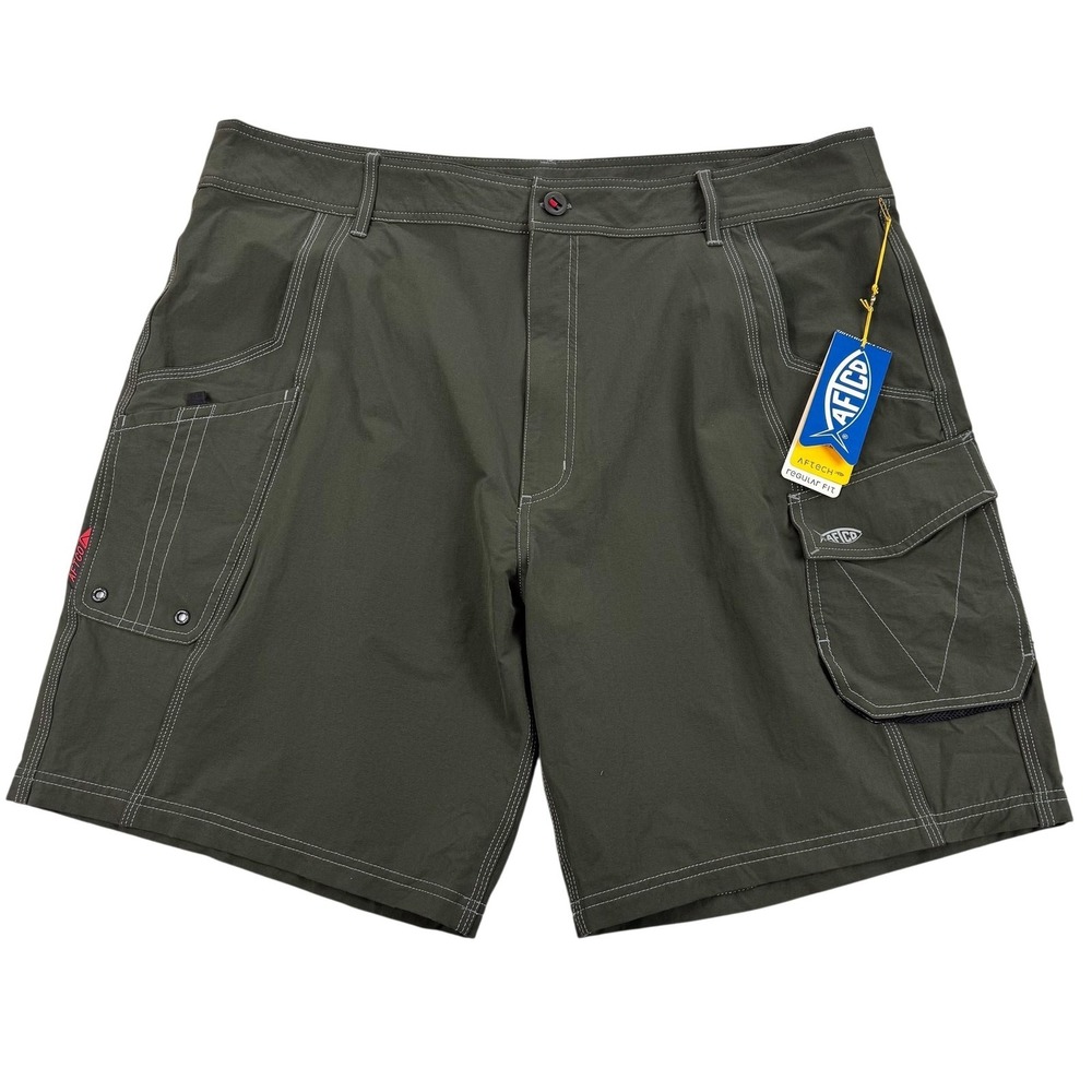 AFTCO AFTECH Shorts Mens 42 Green Cargo Fishing Stretch DWR UV Water Resistant